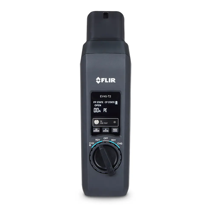 Teledyne FLIR EV45 T2 front view black ev charger adapter.