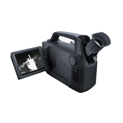 Teledyne FLIR G304 optical gas camera angled view flipped screen black body.