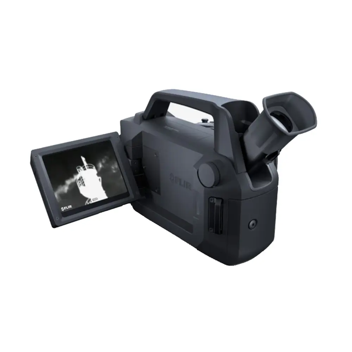 Teledyne FLIR G304 optical gas camera angled view flipped screen black body.