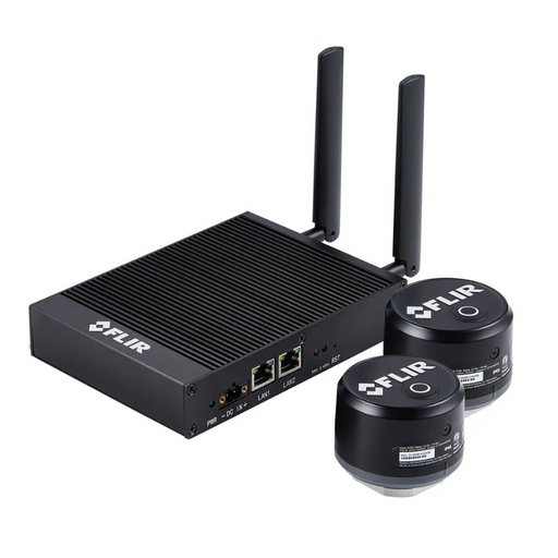 Teledyne FLIR GW66 Remote Monitoring Gateway dual antennas with cameras on white background.