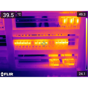 Teledyne FLIR Lens IR 17mm DFOV thermal image of electrical panel with heat distribution.