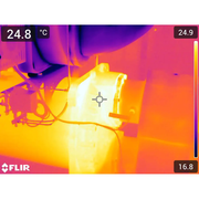 Teledyne FLIR Lens IR 17mm DFOV thermal image wide view of motor with thermal readings.