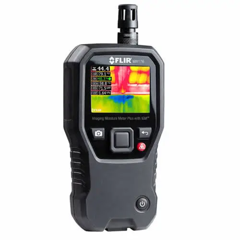 Teledyne FLIR MR176 Imaging Moisture Meter Plus with IGM Technology and Lepton Image Detector angled view thermal display.