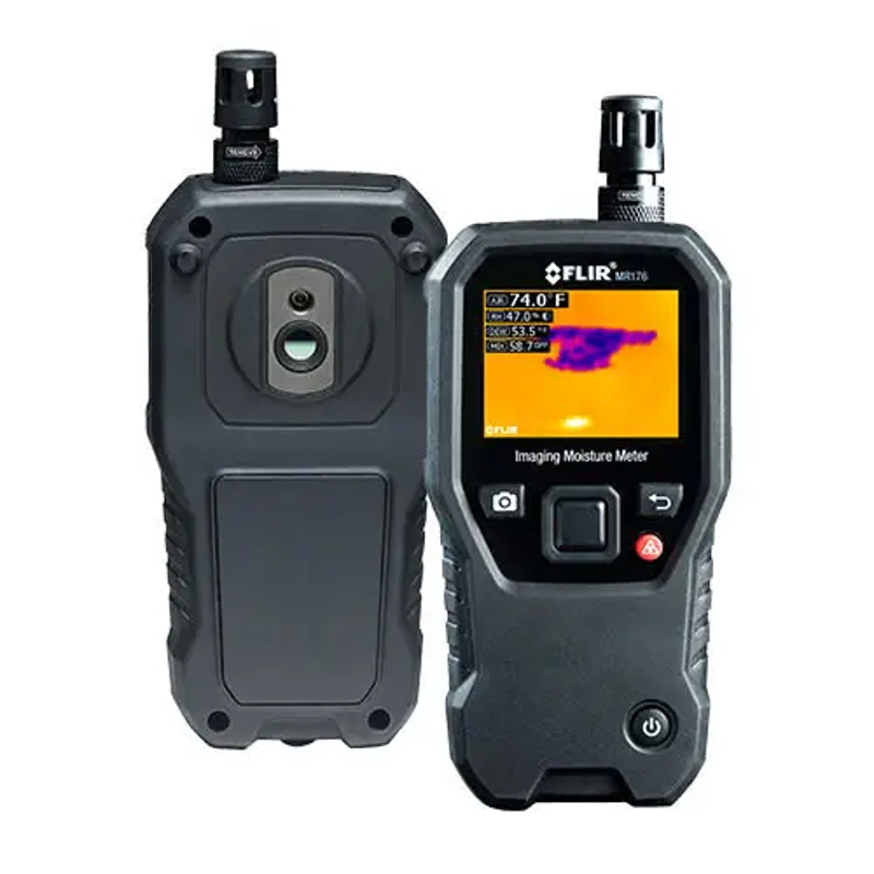 Teledyne FLIR MR176 Imaging Moisture Meter Plus with IGM Technology and Lepton Image Detector front and back full view.