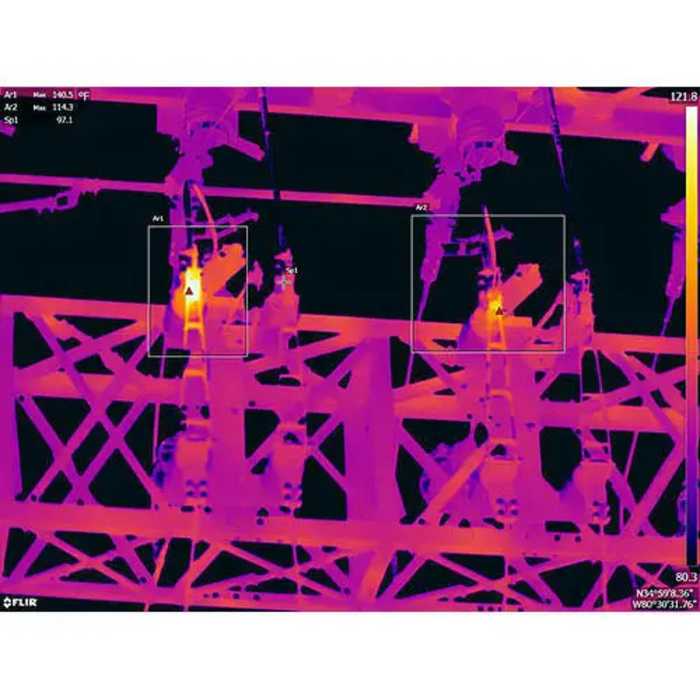 Teledyne FLIR T1020 KIT 45 front view thermal scan of electrical substation structure.