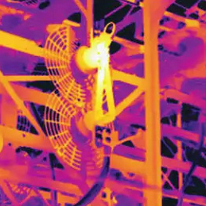 Teledyne FLIR T560 14 thermal image of industrial fans in orange purple spectrum.