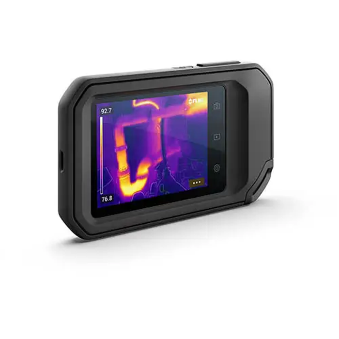 Teledyne Flir C3 X Compact Thermal Camera angled view thermal display hot and cold areas visible.