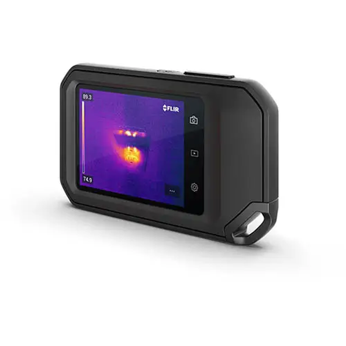 Teledyne Flir C3 X Compact Thermal Camera angled view thermal scan of electrical panel.