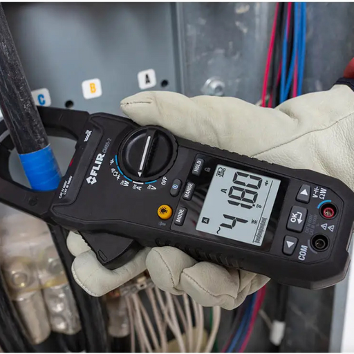 Teledyne Flir Cm85 2 in hand close up electric panel measurement.