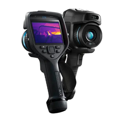 Teledyne Flir E76 24 Nist angled view black thermal camera screen displaying heat scan.