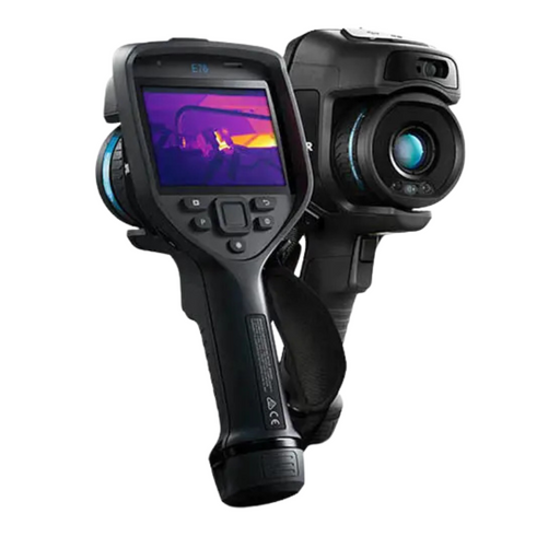 Teledyne Flir E76 42 front and back view dual cameras color display lens detail.
