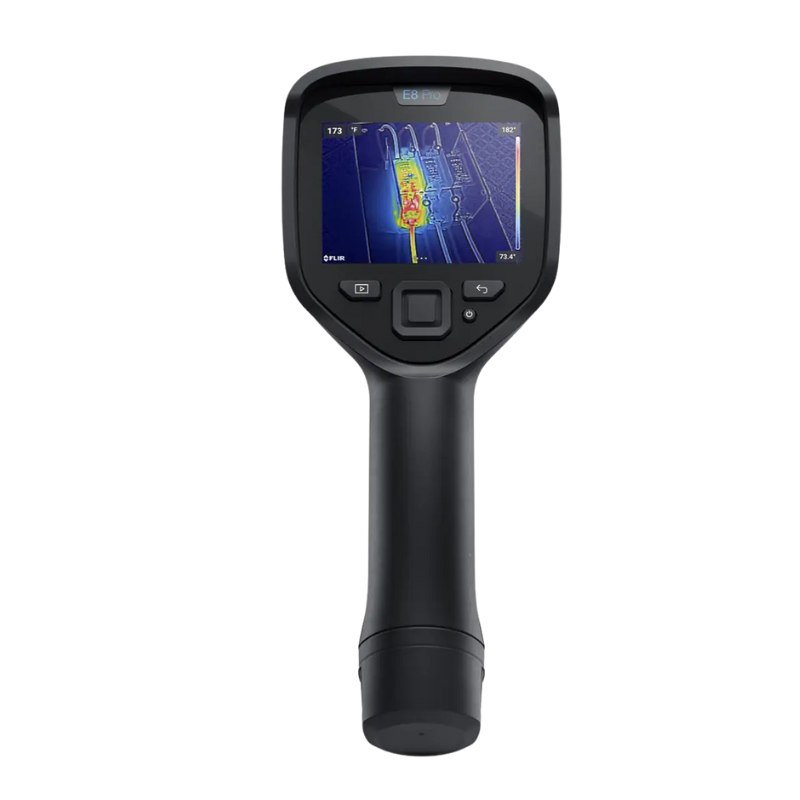 Teledyne Flir E8 Pro Nist rear view screen showing thermal readout.