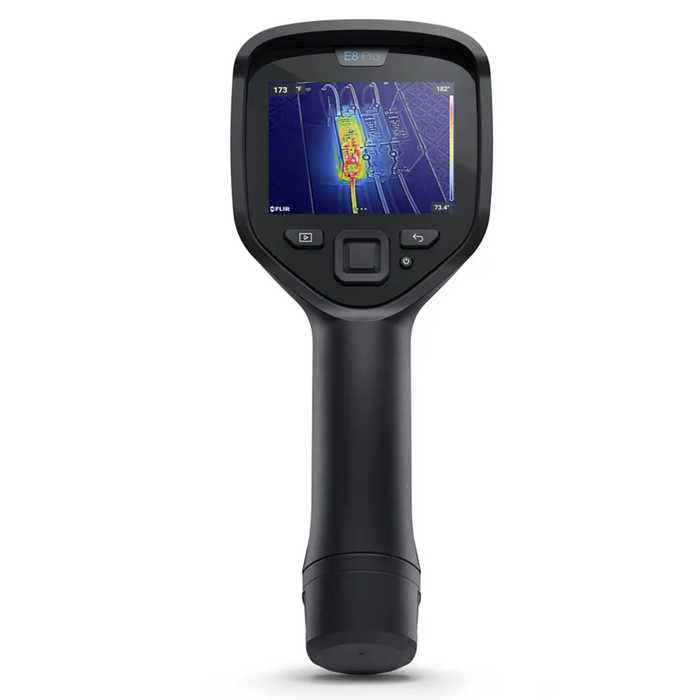 Teledyne Flir E8 Pro front view black handle thermal display.