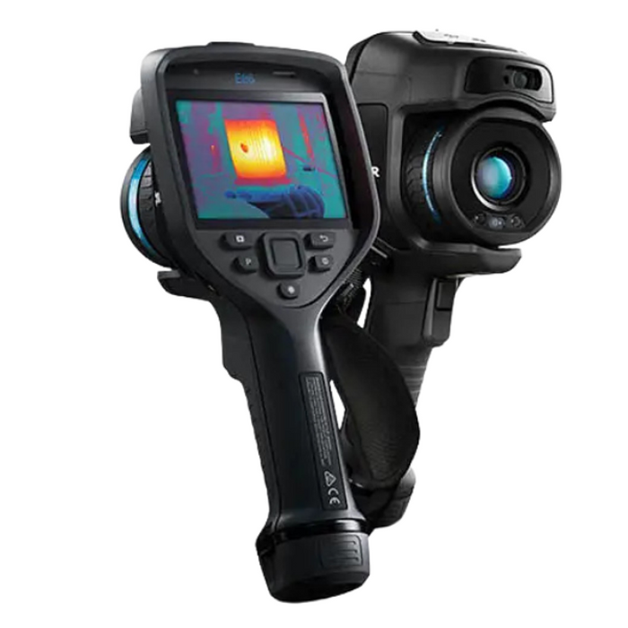 Teledyne Flir E86 24 14 42 Nist front and back view screen on and lens visible.