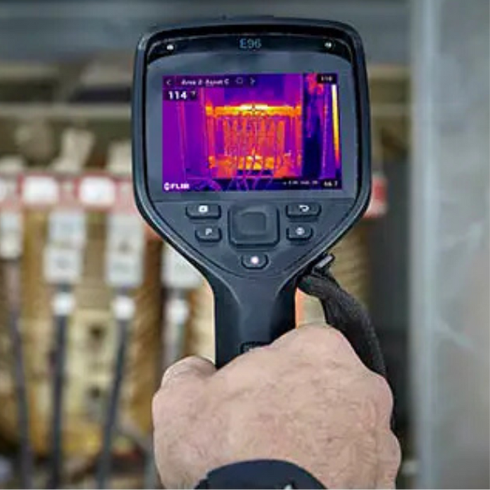 Teledyne Flir E96 24 Nist handheld operation front view electrical inspection.