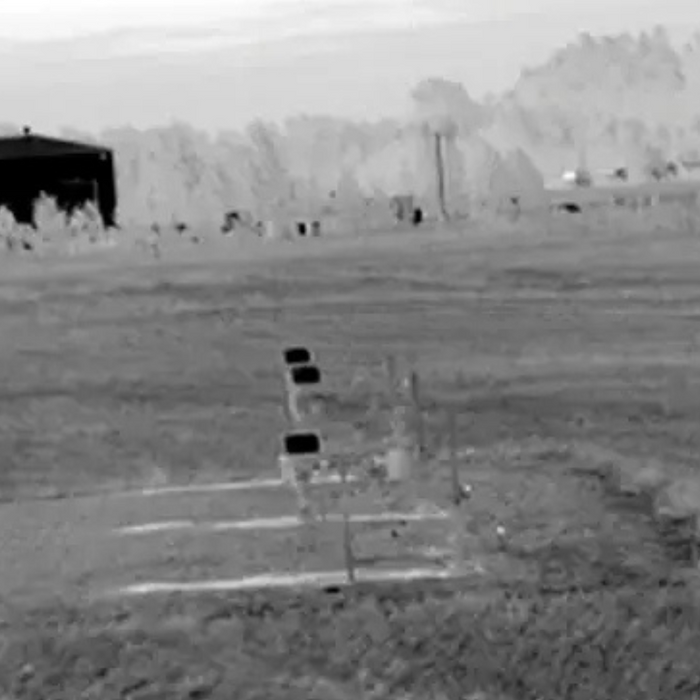 Teledyne Flir Gf77A 25 thermal image grayscale landscape scene.