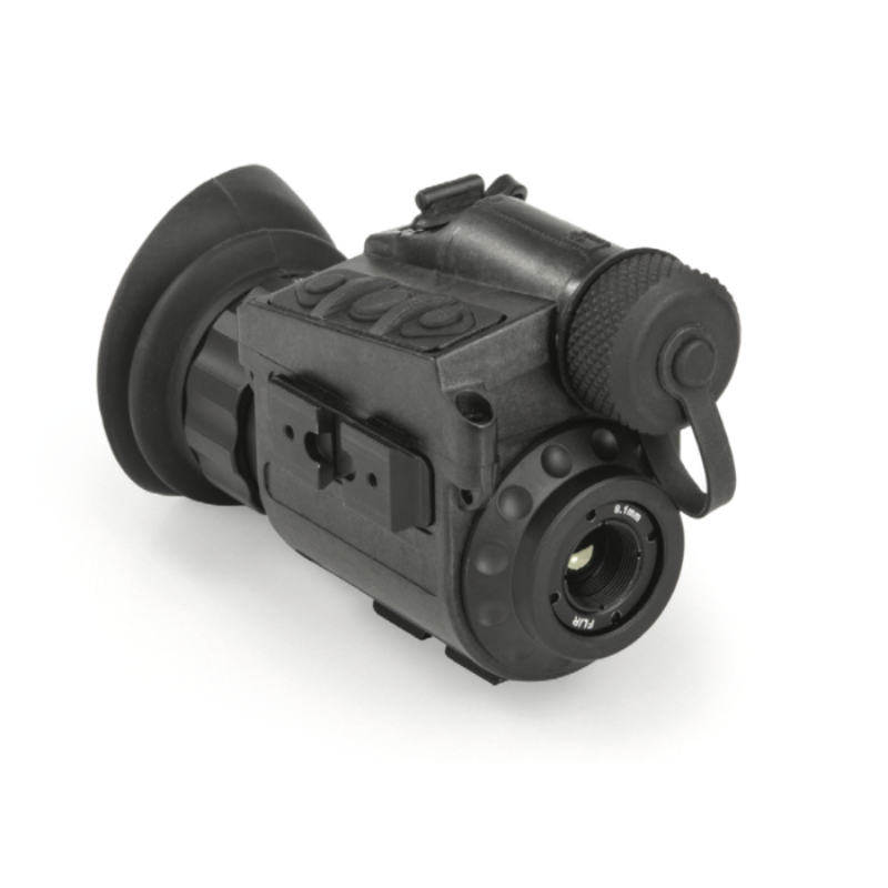 Teledyne Flir Ptq136 Breach angled view black thermal monocular with lens label.