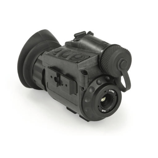 Teledyne Flir Ptq136 Breach angled view black thermal monocular with lens label.