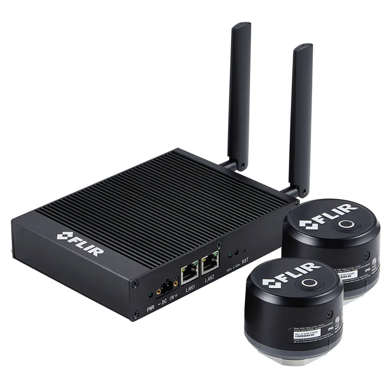 Teledyne Flir Sv88 Kit remote monitoring gateway with two sensors angled view black hardware.
