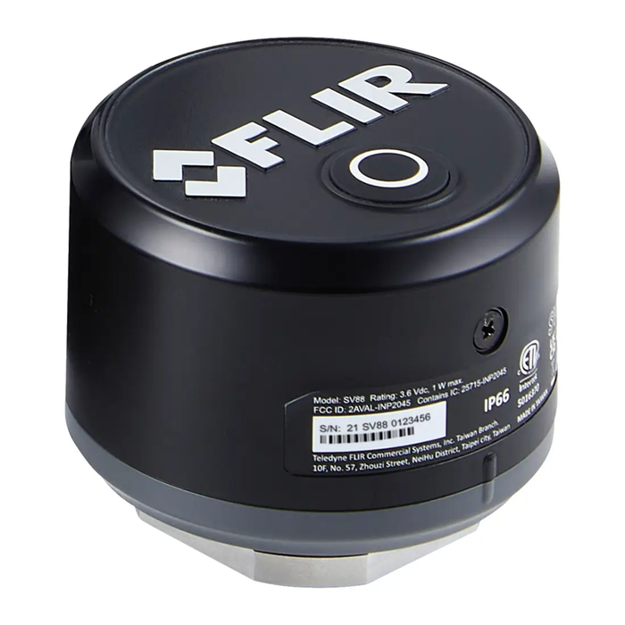 Teledyne Flir Sv88 Remote Vibration Temperature Sensor top angled view black casing flir logo.
