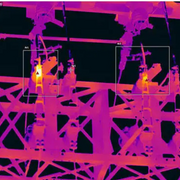 Teledyne Flir T1010 28 thermal diagnostic electric grid highlighted hotspots.