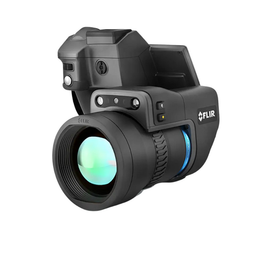 Teledyne Flir T1020 28 hd thermal camera angled view black body glowing lens.