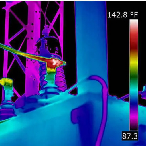 Teledyne Flir T1020 28 thermal image electrical component close up hotspot highlighted.