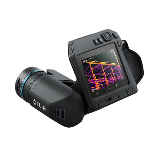 Teledyne Flir T530 Dfov 14 24 professional thermal camera angled view screen on color heat map.