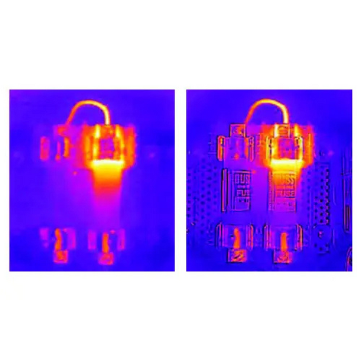 Teledyne Flir Tg267 thermal images electrical components heat signature highlighted.