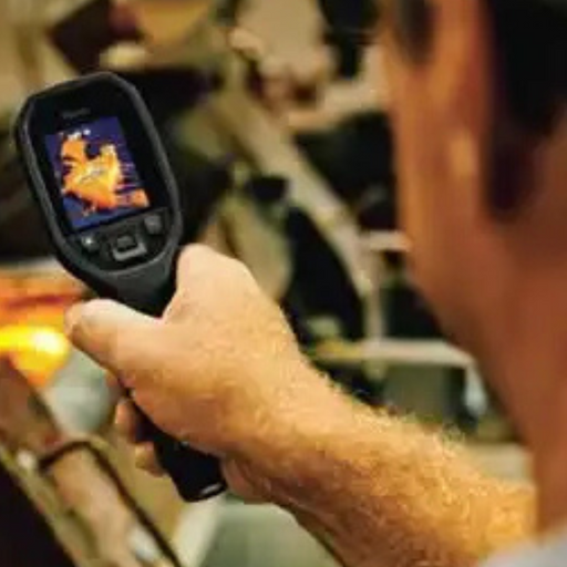 Teledyne Flir Tg297 in use view aimed at industrial equipment glowing orange.