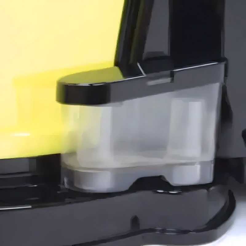 Tornado 17 Ultra High Speed Battery Operated Burnisher closeup solution tank black and clear design.