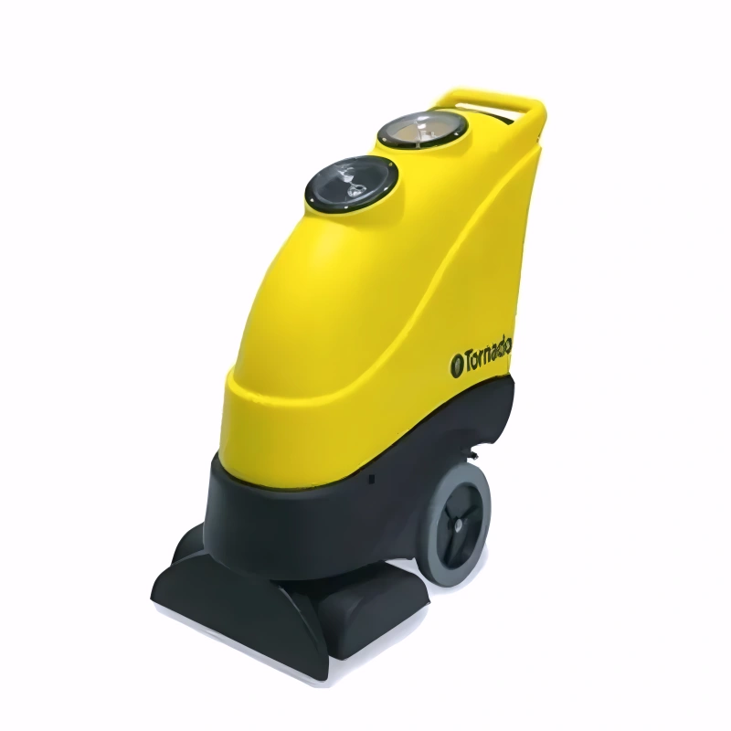 Tornado 20 Marathon 1200 Self Contained 12 Gallon Carpet Extractor full view black base yellow body.