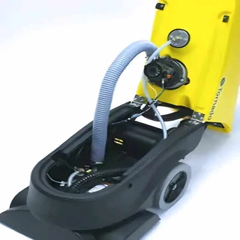 Tornado 20 Marathon 1200 Self Contained 12 Gallon Carpet Extractor internal components open black base yellow body.