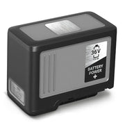 Tornado 36V 7 5Ah Lithium ion Battery angled view black and silver case with digital display and 36v label.