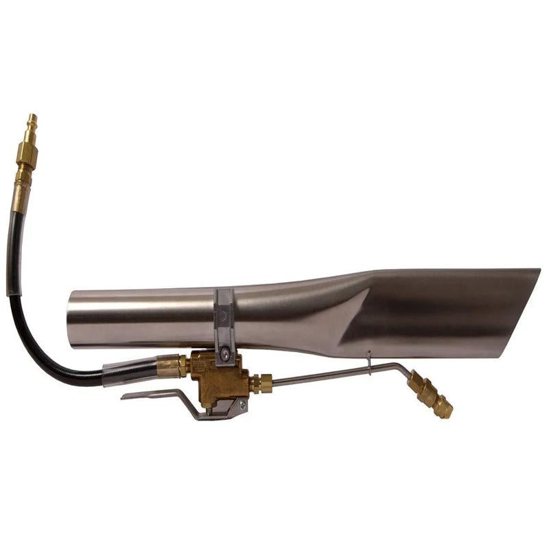 Tornado 98342 18 Inch Crevice Detailer side view stainless steel body brass valve black hose.