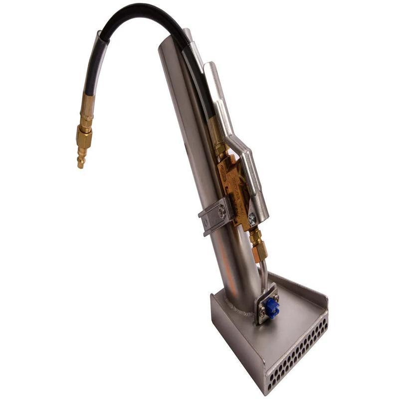 Tornado 98344 angled view stainless steel body black hose brass valve.