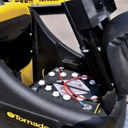 Tornado BD 28 27 Ride On Automatic Floor Scrubber battery compartment open view.