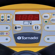 Tornado BD 28 27 Ride On Automatic Floor Scrubber control panel yellow display buttons.