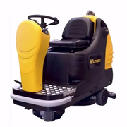 Tornado BD 28 27 Ride On Automatic Floor Scrubber full view black yellow body.