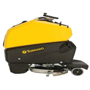 Tornado BDSO 20 21 Stand On Auto Scrubber 20 Inch side view yellow tank black body scrubber deck.