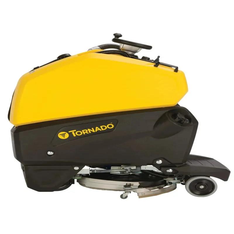 Tornado BDSO 20 21 Stand On Auto Scrubber 20 Inch side view yellow tank black body scrubber deck.