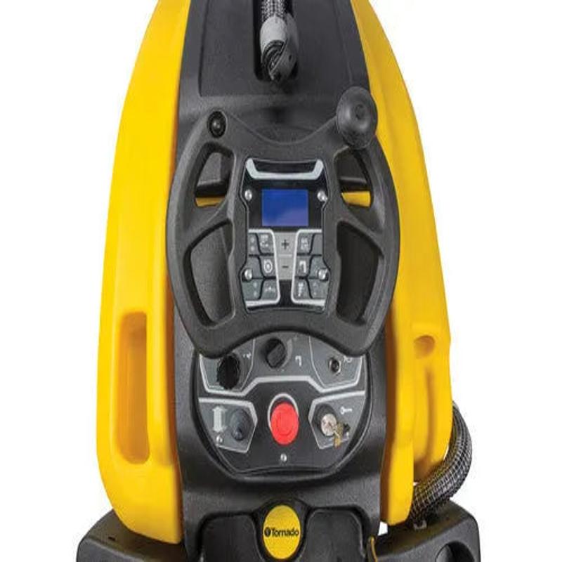 Tornado BDSO 2728 control panel closeup buttons screen yellow black.