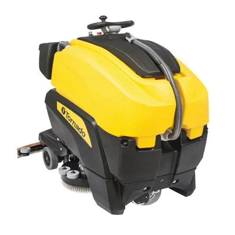Tornado BDSO 2728 side angle yellow body black controls logo and squeegee.