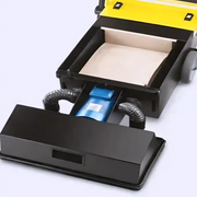 Tornado BR460 Escalator Cleaner open top view internal components black yellow case blue motor.