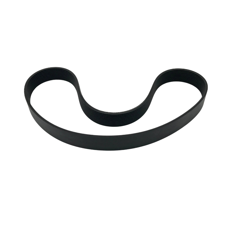 Tornado Belt black rubber belt loop flat laying white background.