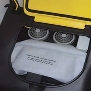 Tornado CK 3030 open filter compartment dual fans white bag yellow lid.