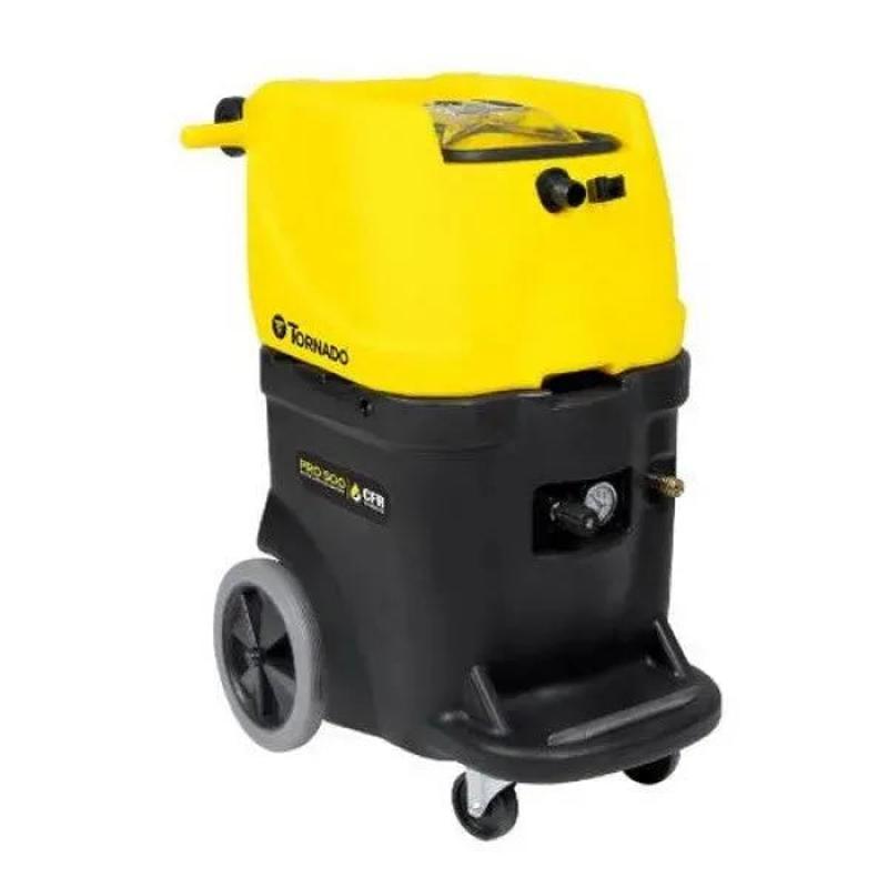 Tornado Extractor Pro 500 with heat angled view yellow top black body gray wheels.