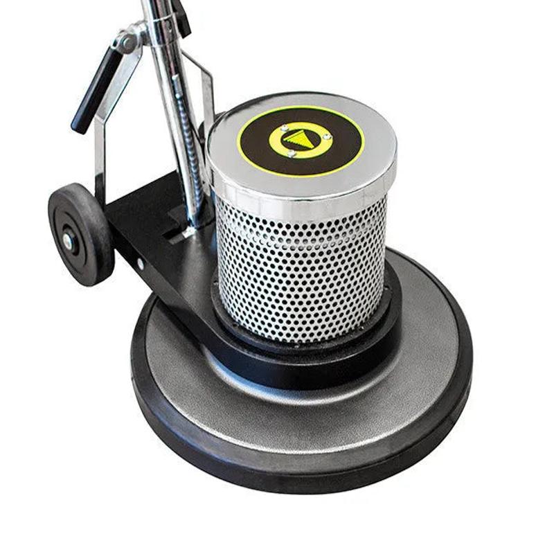 Tornado M Series 20 Metal Floor Machine top view metal body black handle yellow logo.