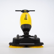 Tornado Microburst Ultra Compact Battery Scrubber front bottom view yellow brushes.