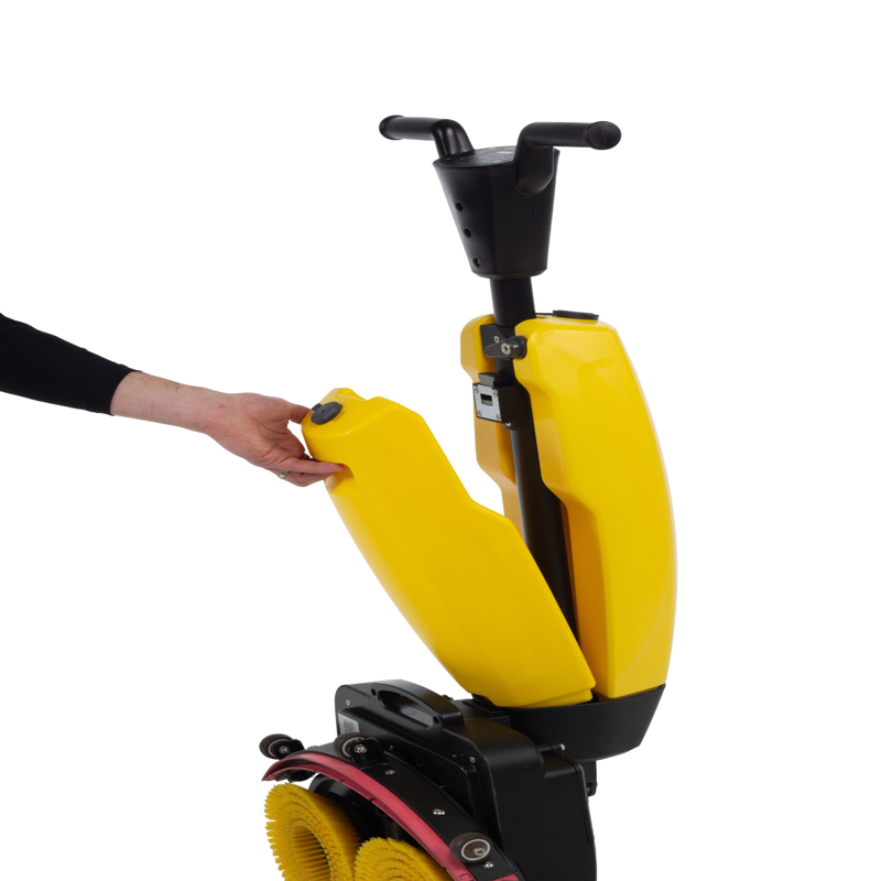 Tornado Microburst Ultra Compact Battery Scrubber removable tank yellow handle.